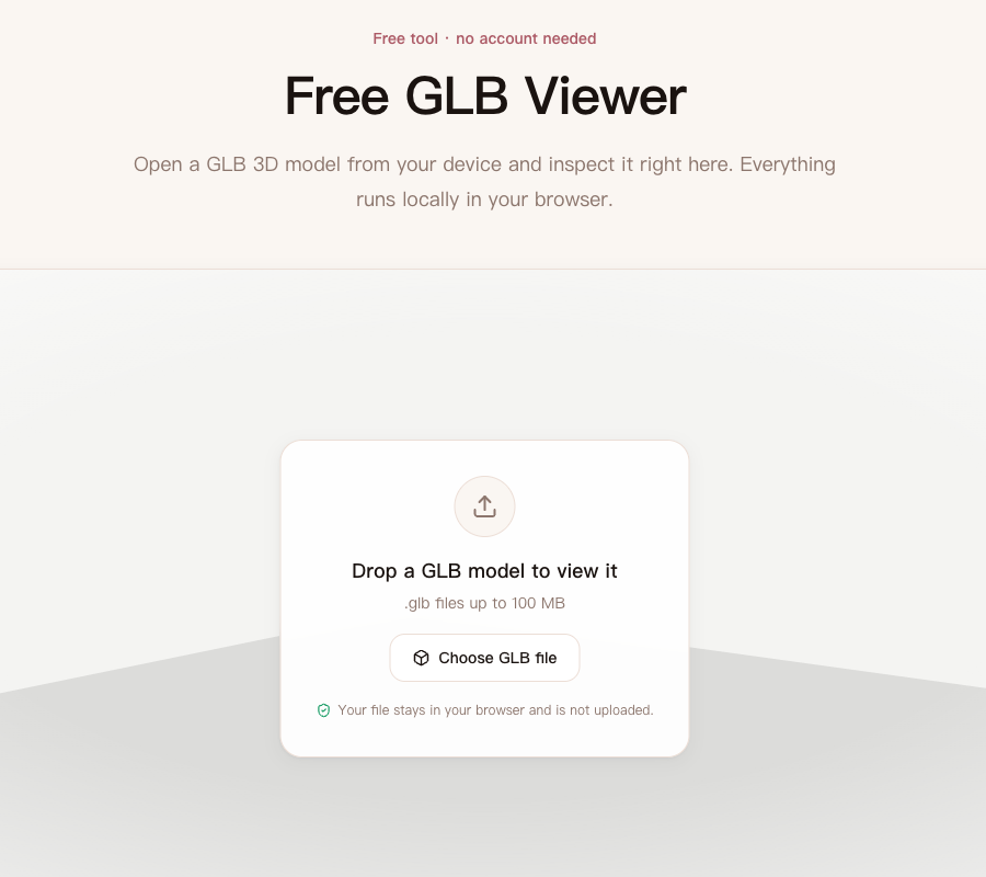Neyvo3D website showing its in-browser GLB model viewer